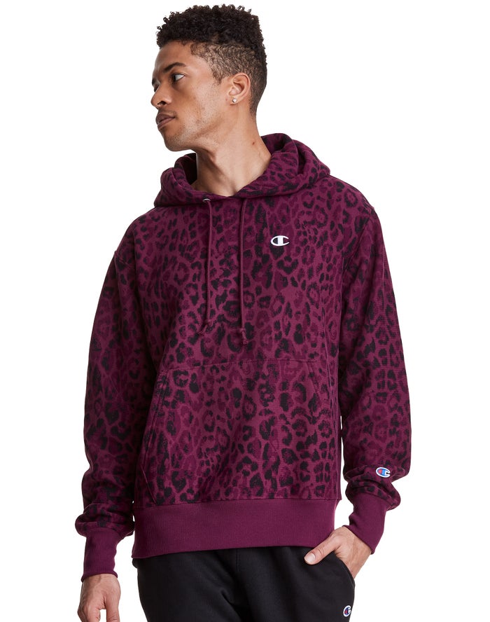 Sudadera Con Capucha Champion Hombre - Reverse Weave All Over Print ( Moradas Oscuro ) 7024136-QL